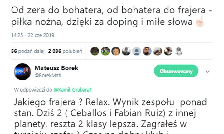 Borek skomentował post Grabary po porażce!